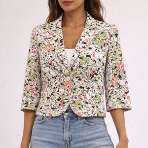 Cottagecore Floral Blazer Jacket 12 Cropped Tailored Spring Garden Party Chic